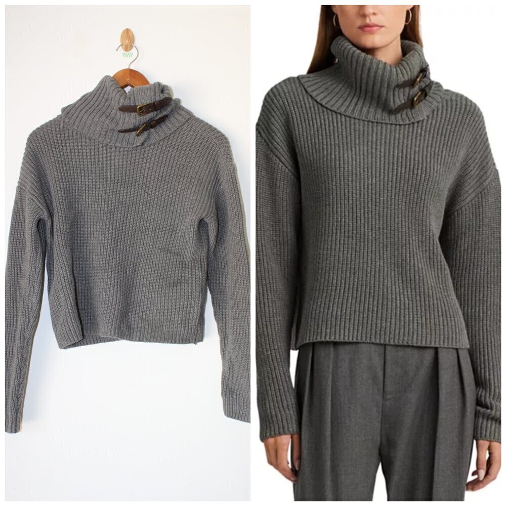 Lauren Ralph Lauren Turtleneck Cotton Knit Sweater XS Long Sleeves Buckle Trim